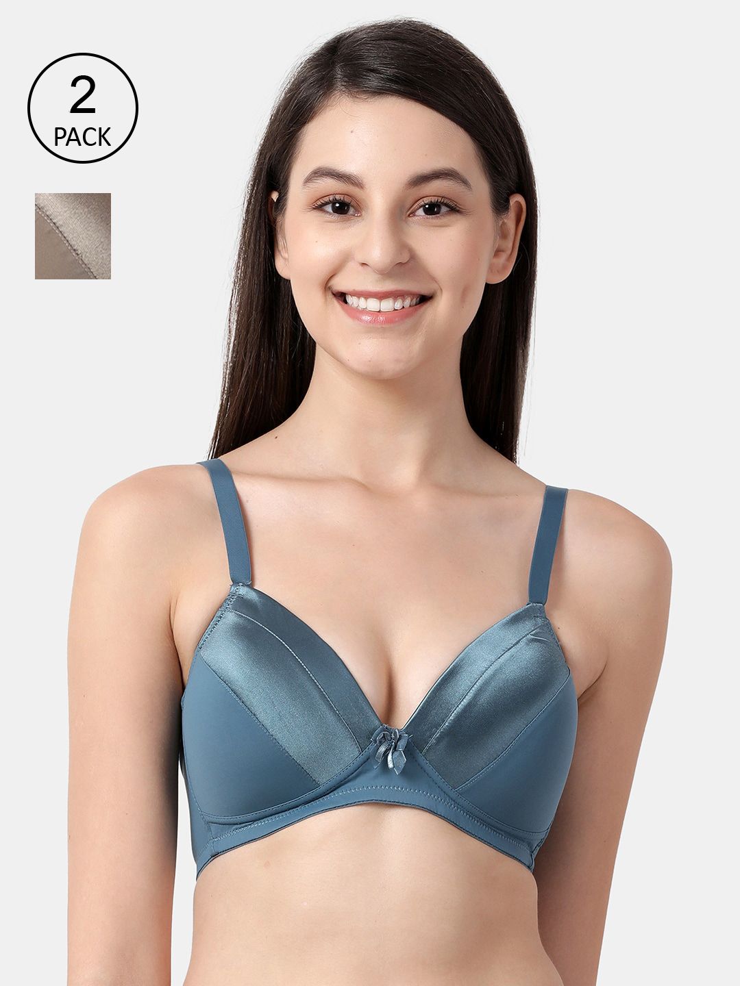 Buy Shyaway Teal & Brown Pack Of 2 Non Wired Lightly Padded Everyday Bra Taab C2b 235 32B -  - Apparel for Women