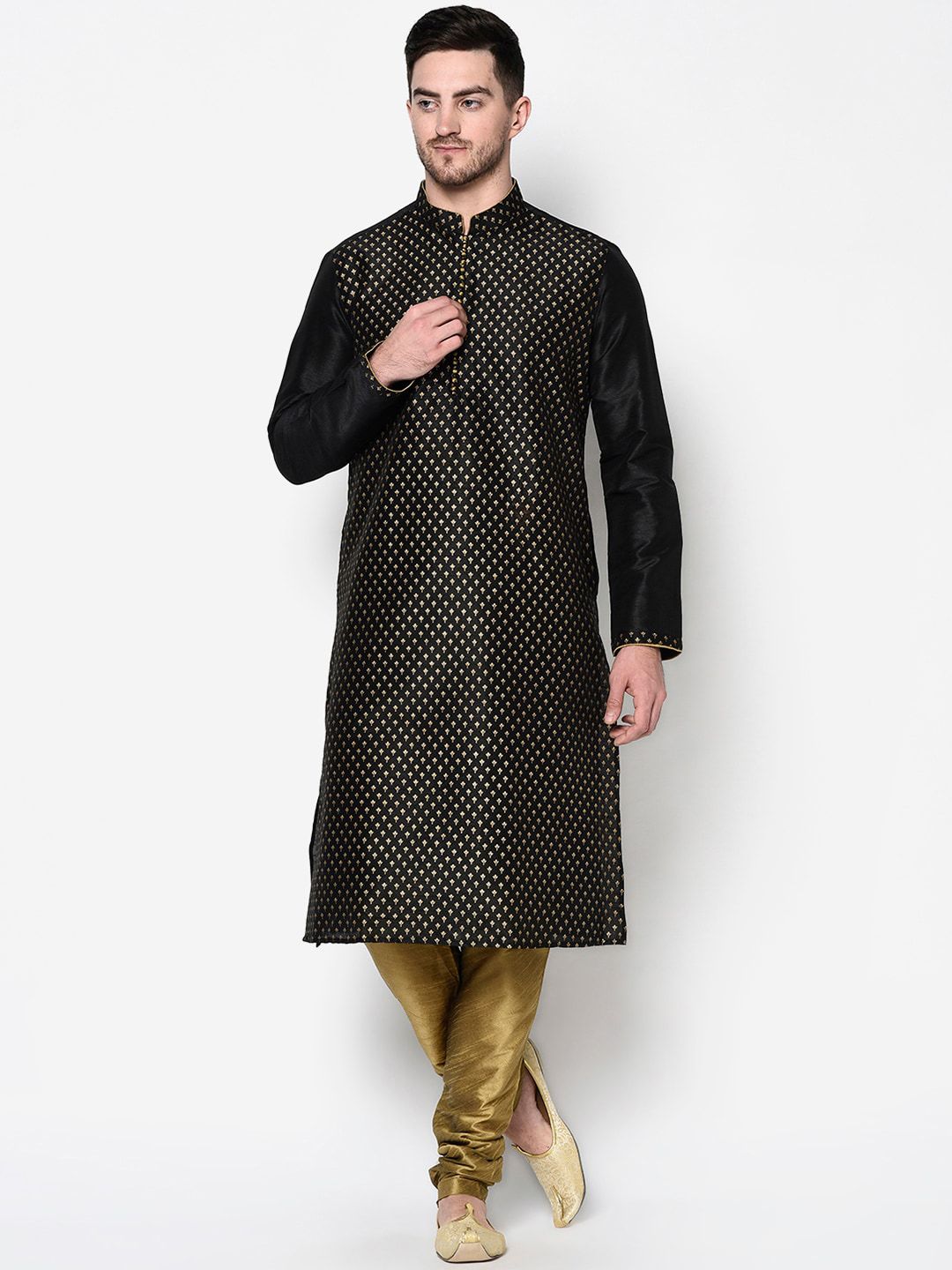 DEYANN Men Black Ethnic Motifs Printed Kurta