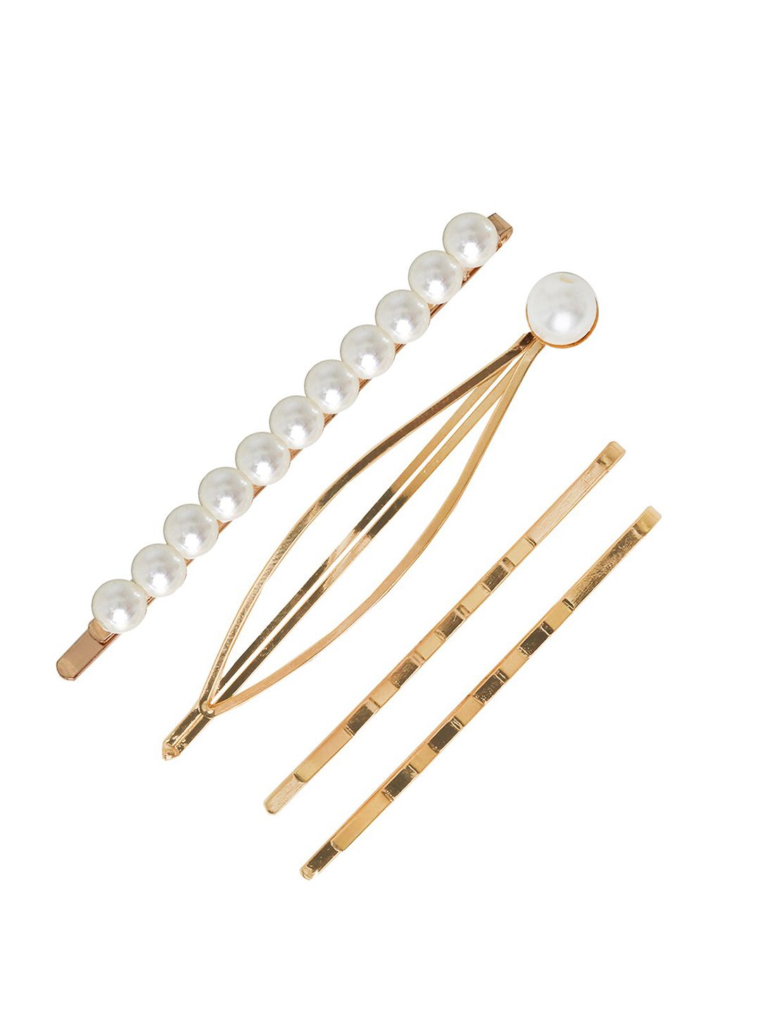 JOKER & WITCH Women Gold-Toned & White Set of 4 Beaded Bobby Pins