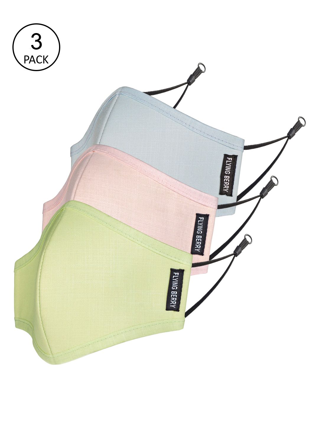 FLYING BERRY Unisex Pack Of 3 Solid 3-Ply Reusable Anti Pollution Linen N95 Masks