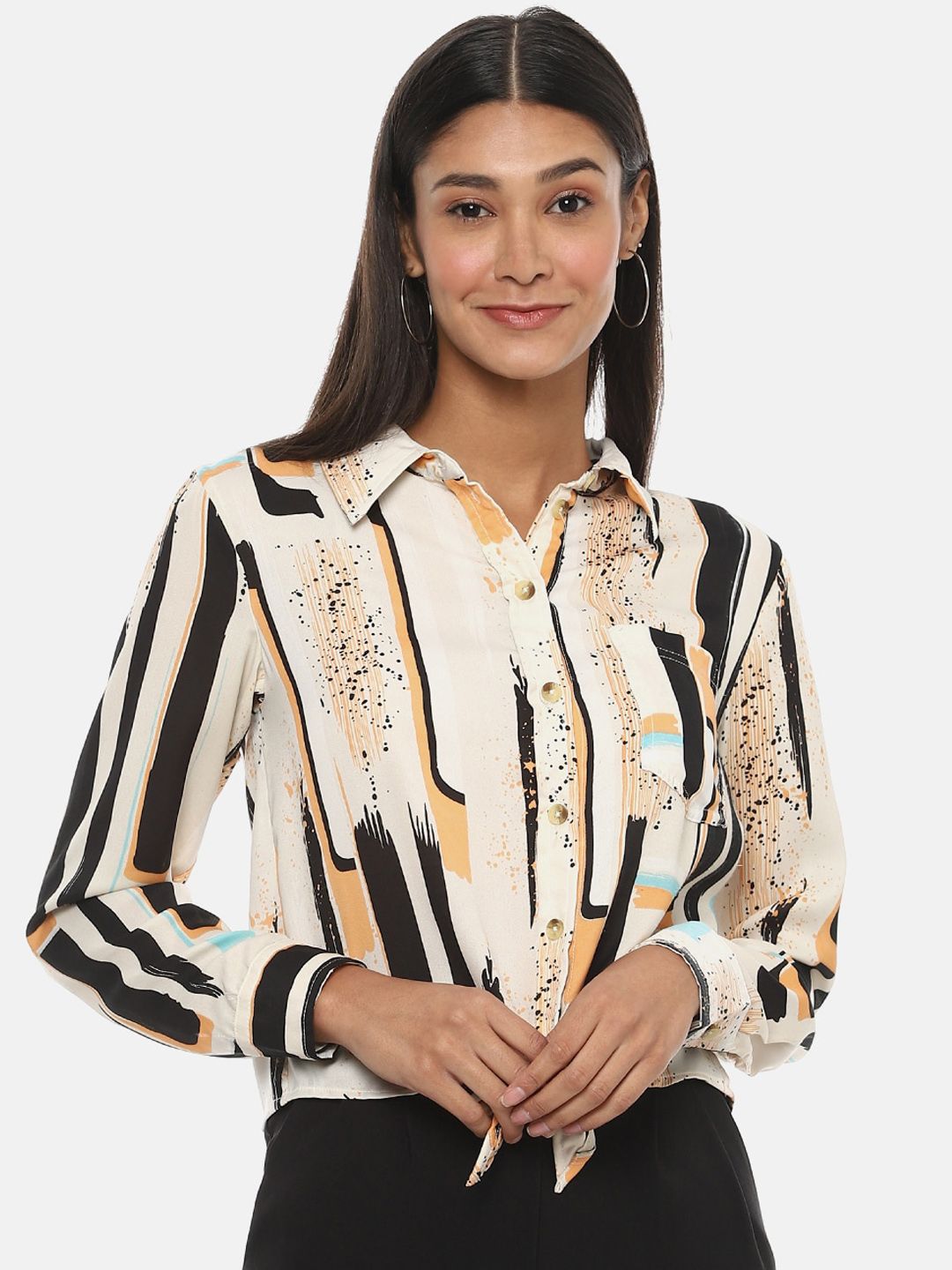 PINACOLADA Women Cream-Coloured Regular Fit Printed Casual Shirt