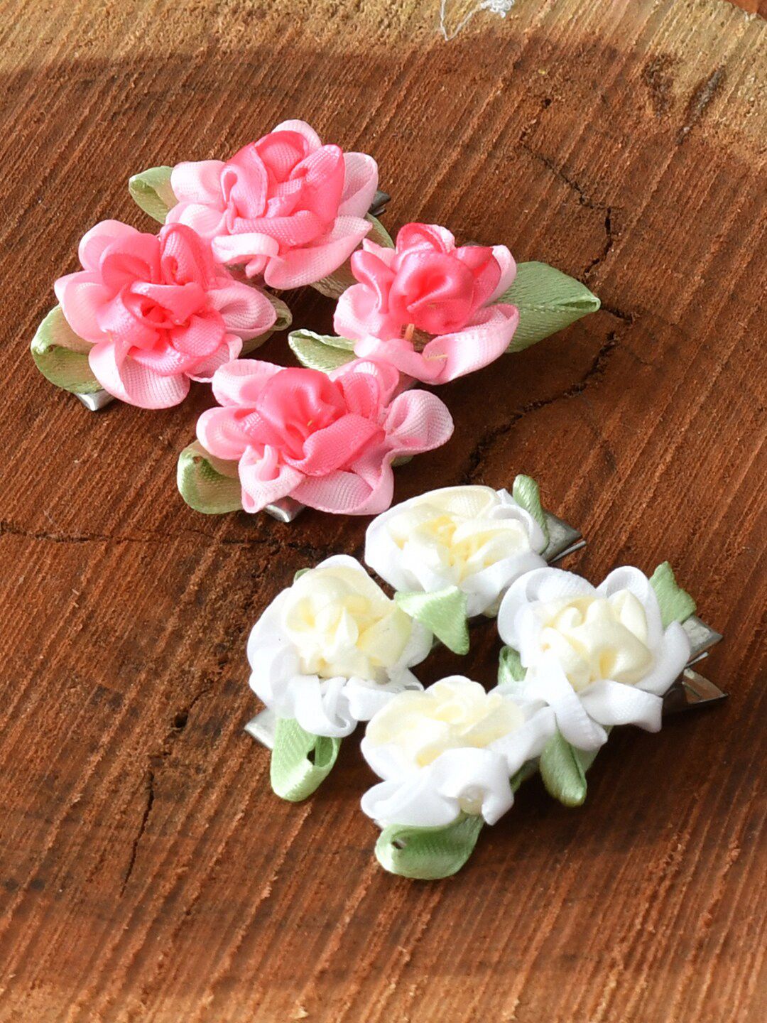 FUNKRAFTS Girls Silver & Pink Set of 4 Embellished Alligator Hair Clip Set