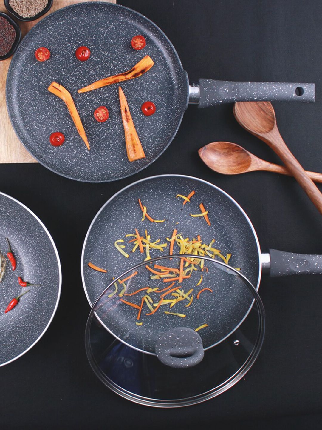 Buy Wonderchef Grey Granite Non Stick Wok With Lid 3.1L -  - Home for Unisex