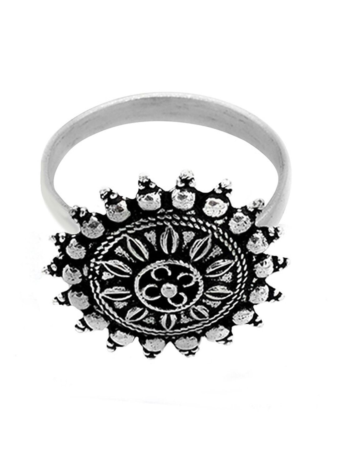 TEEJH Women Oxidised Silver-Plated Black Finger Ring