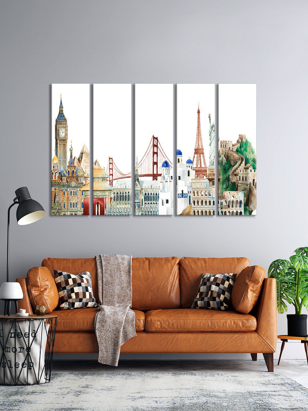 Buy 999Store Beautiful Buildings MDF 5 Piece Rectangle Paintings Wall Art 29.9 X 10.2In -  - Home for Unisex
