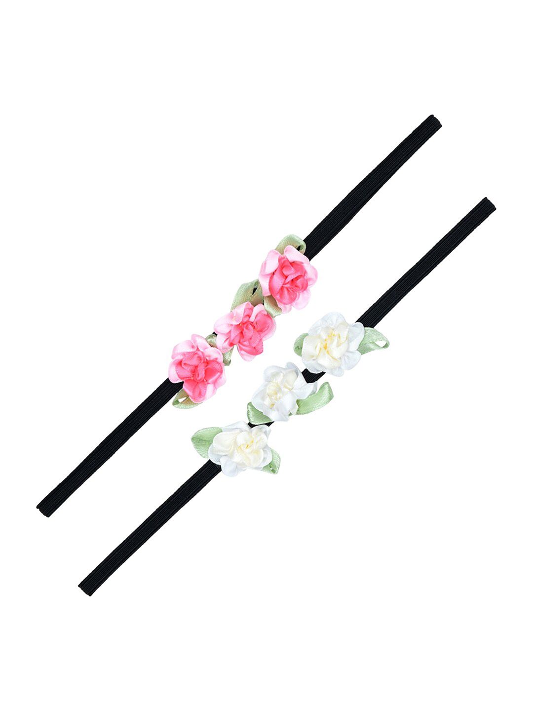 FUNKRAFTS Girls Set Of 2 Black & Pink Floral Embellished Hairband