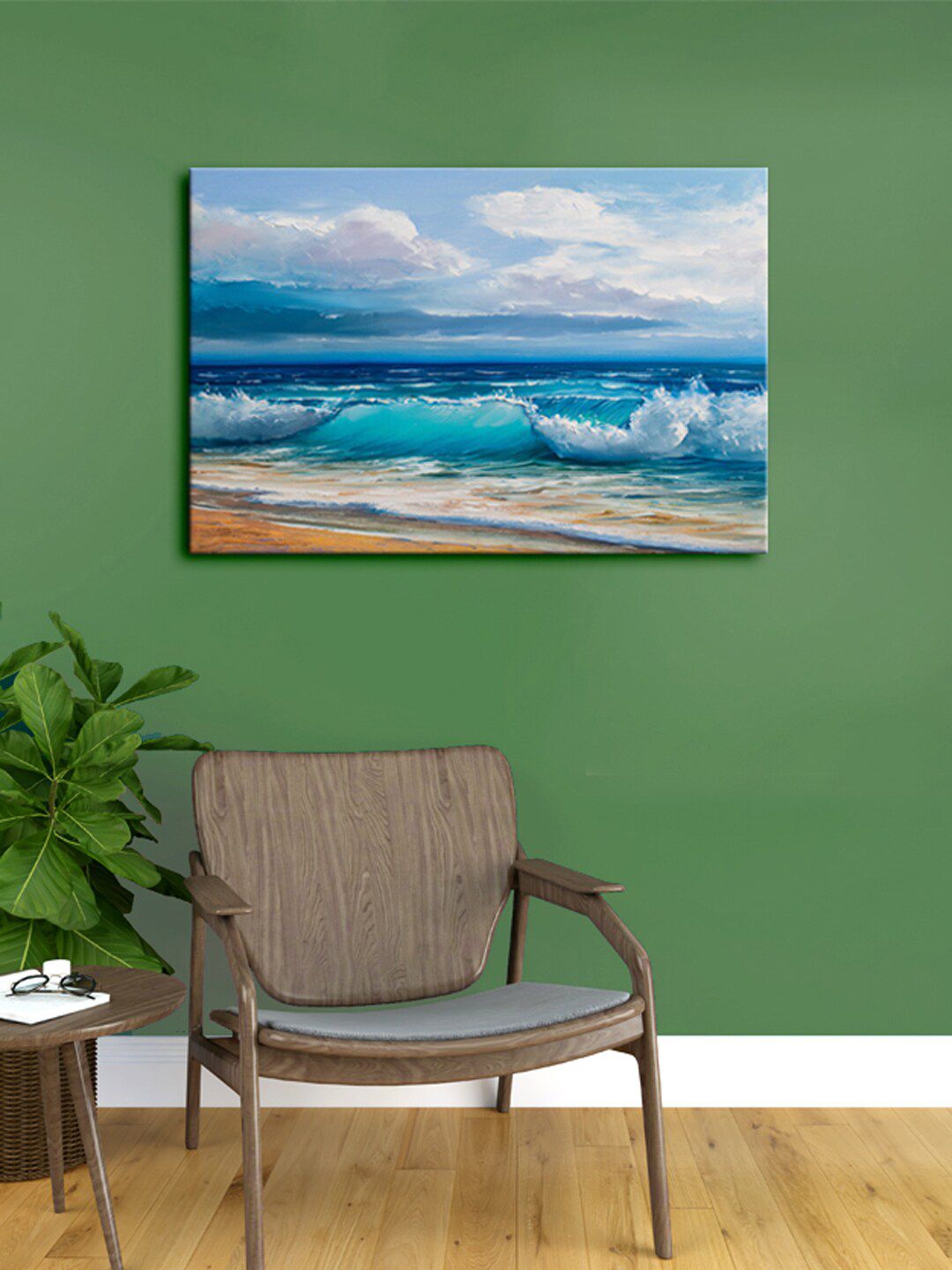 999Store Blue & White Beach Pattern Framed Canvas Painting Wall Art