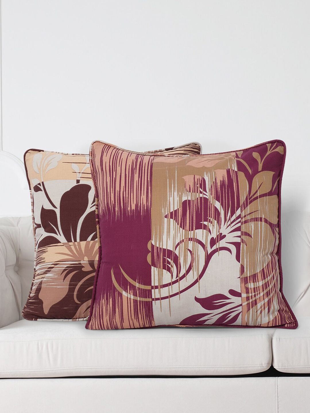 SWAYAM Veda Floral Cotton 2 Pcs Textured Square Cushion Covers - 19.7 x 19.7 In