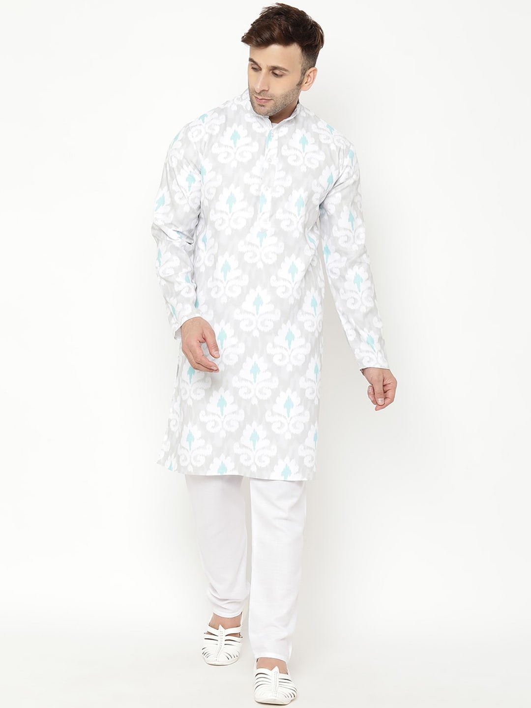 Hangup Men Cream-Coloured Ethnic Motifs Printed Kurta with Pyjamas