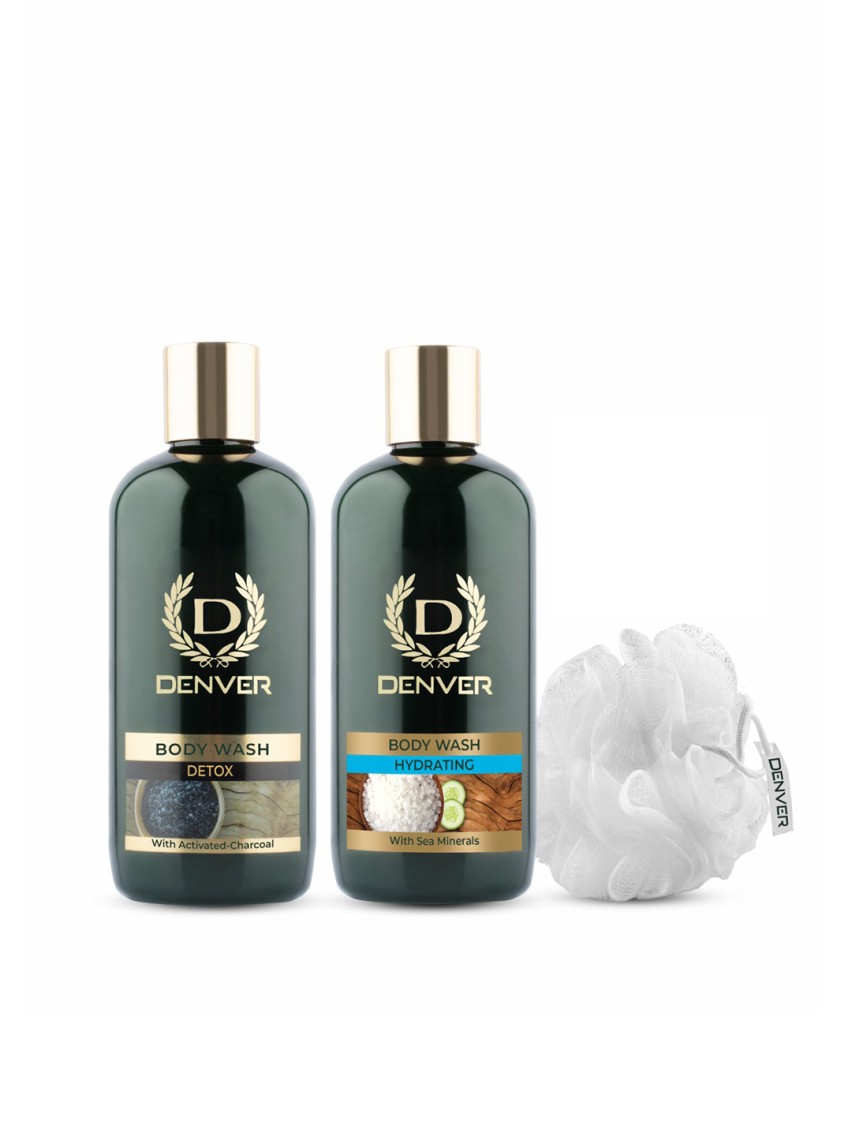 Denver Set of 2 Body Wash – Hydrating Sea Minerals & Detox + 1 White Loofah – 325 ml Each