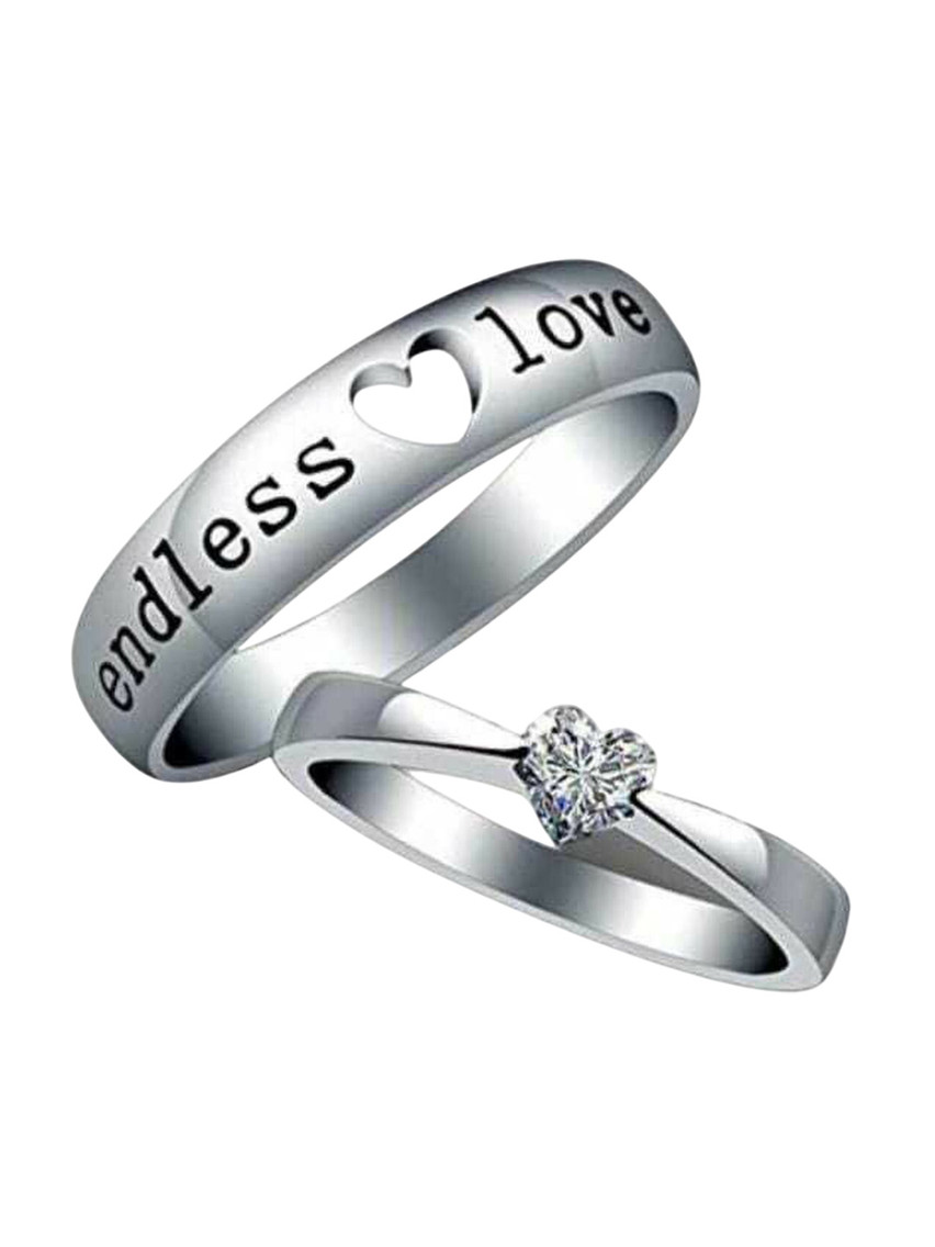 Ringzinnie Set Of 2 Stainless Steel Stone-Studded Endless Couple Finger Rings