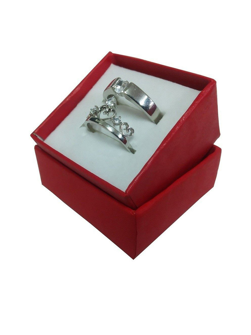 Ringzinnie Unisex Set Of 2 Stainless Steel Artificial Stones Studded Couple Finger Rings