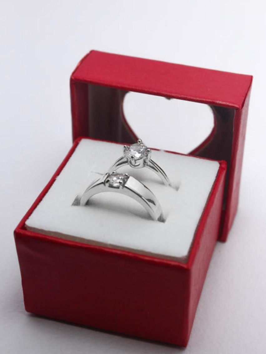 Ringzinnie Unisex Set Of 2 Stainless Steel Artificial Stones Studded Couple Finger Rings