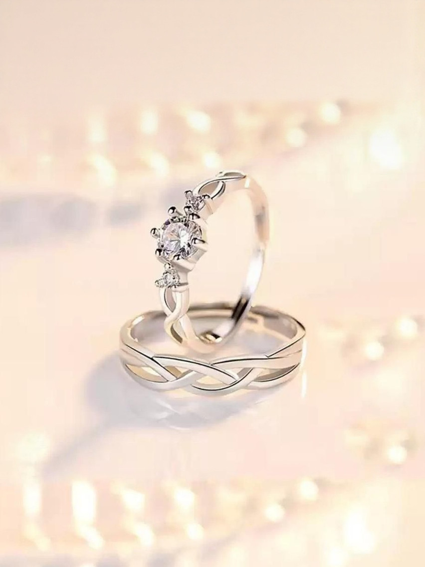 Teeragaj Set Of 2 Stone-Studded Adjustable Couple Finger Rings