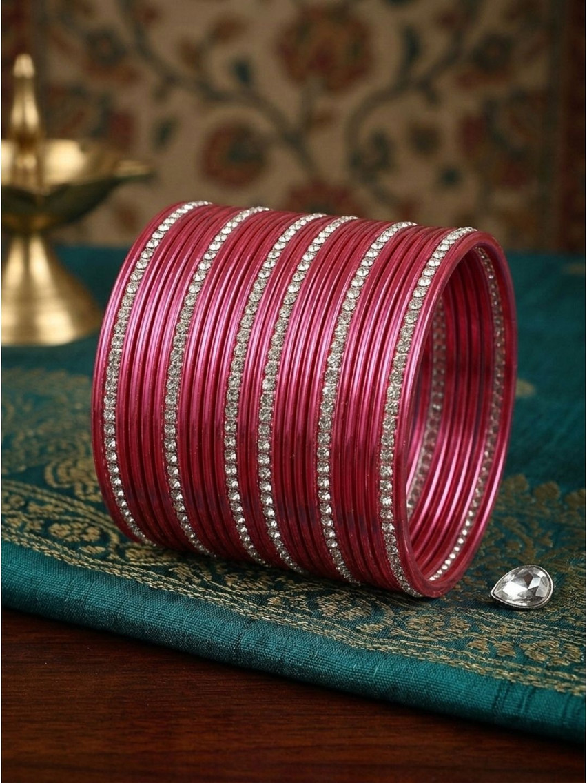 T4 JEWELS Set Of 28 Gold-Plated Stone Studded & Beaded Bangle