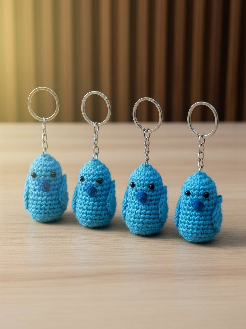 Qrixloom Set Of 4 Crochet Bird-Design Keychains