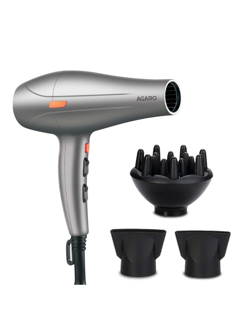 Agaro HD-1124 2400Watt AC Motor Professional Hair Dryer with Diffuser – Silver-Toned