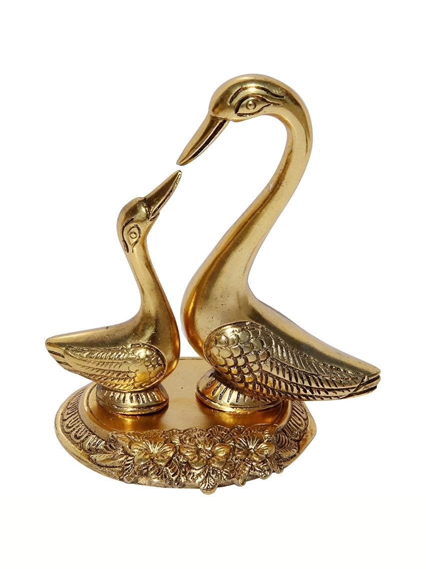 Navyaksh Kissing Duck Gold Metal Metallic Living Room Small Showpiece - 5.5 Inches