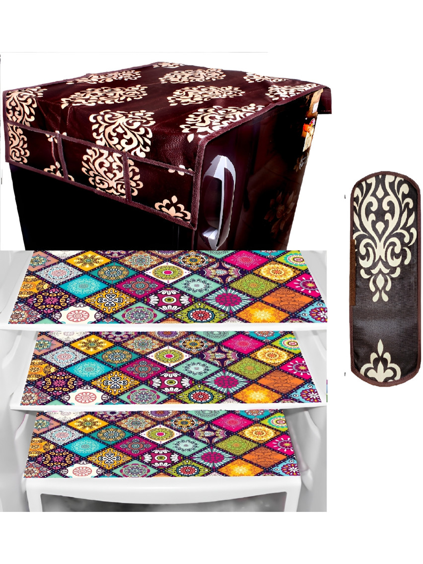 REVEXO Brown & Yellow Printed Fridge Appliance Covers