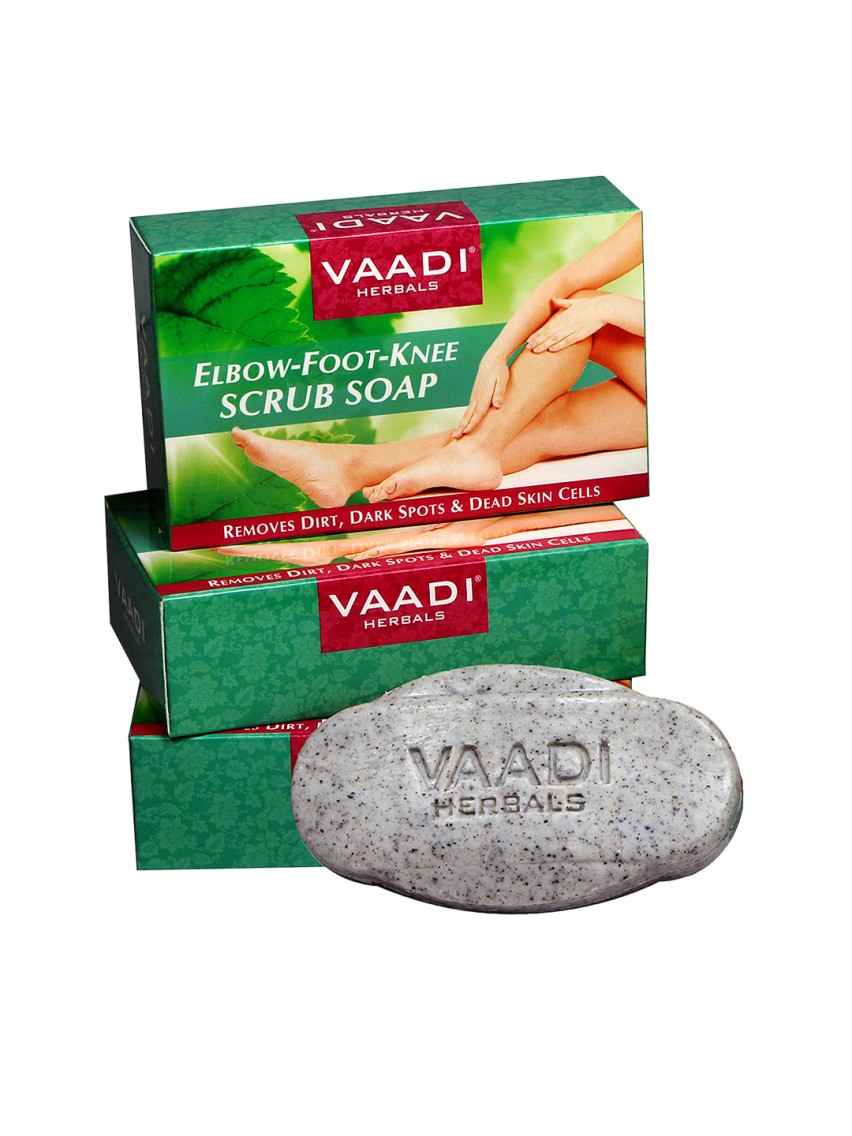 Vaadi Herbals Elbow Foot Knee Scrub Soap with Almond and Walnut Scrub, Pack of 3