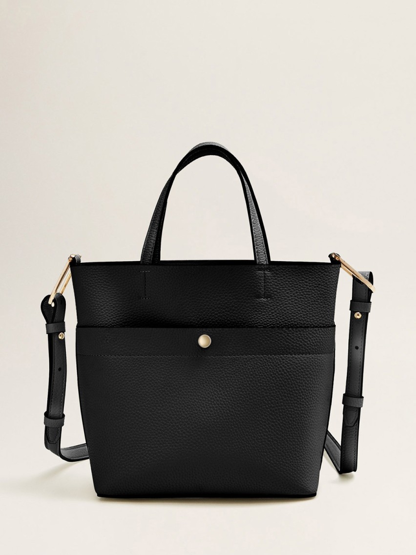 mango black solid handheld bag with detachable sling strap