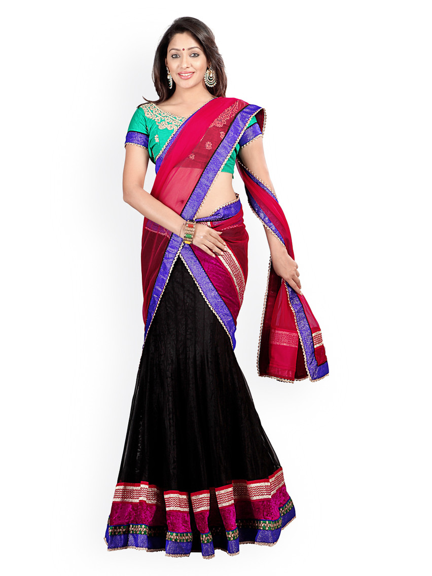 Black & Green Net & Brasso Semi-Stitched Lehenga Choli Material with Dupatta
