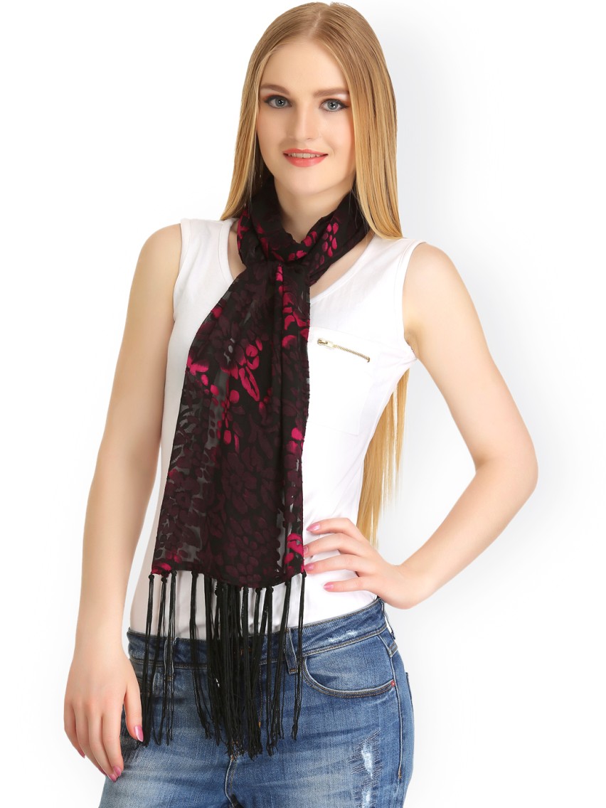 Black & Pink Flock Print Stole