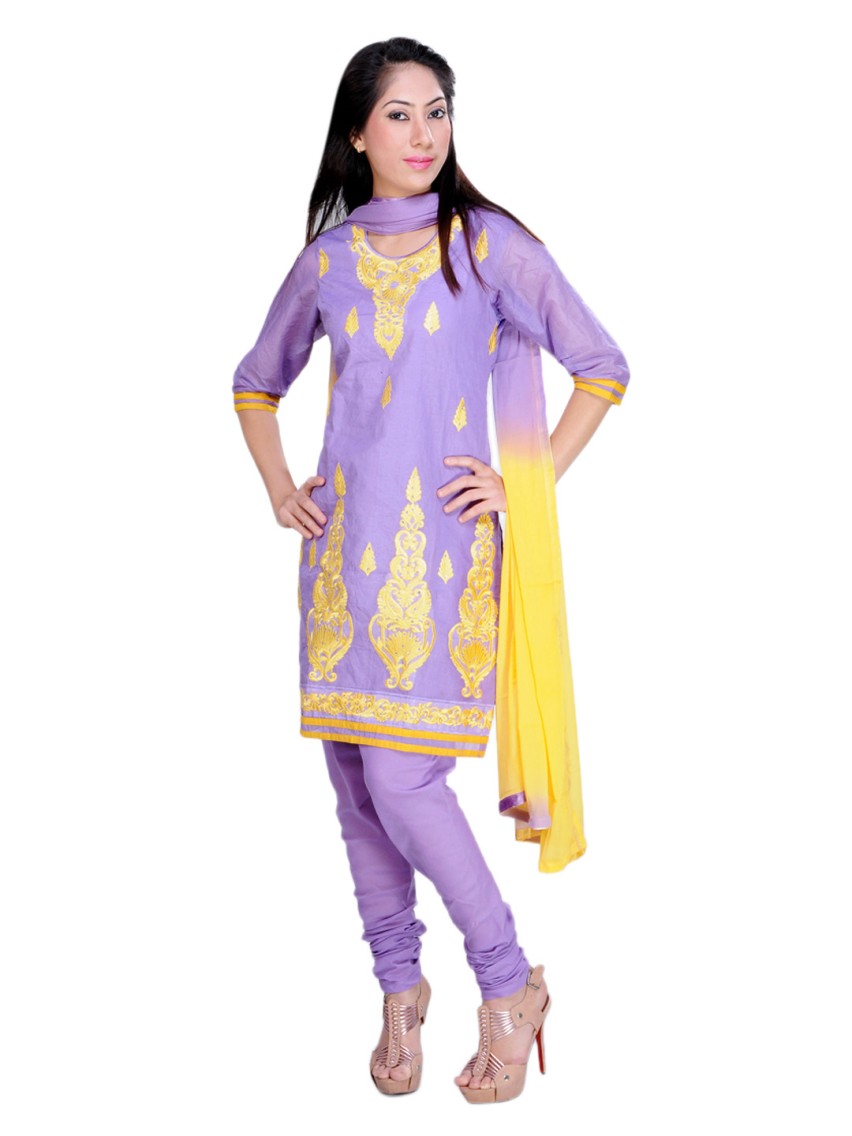 Purple Embroidered Dress Material