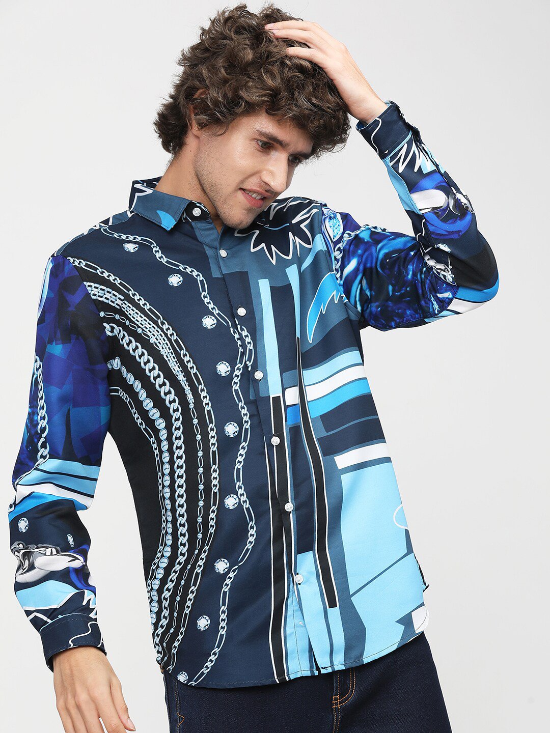 Buy HIGHLANDER Men Navy Blue Slim Fit Opaque Printed Casual Shirt - - Apparel for Men
