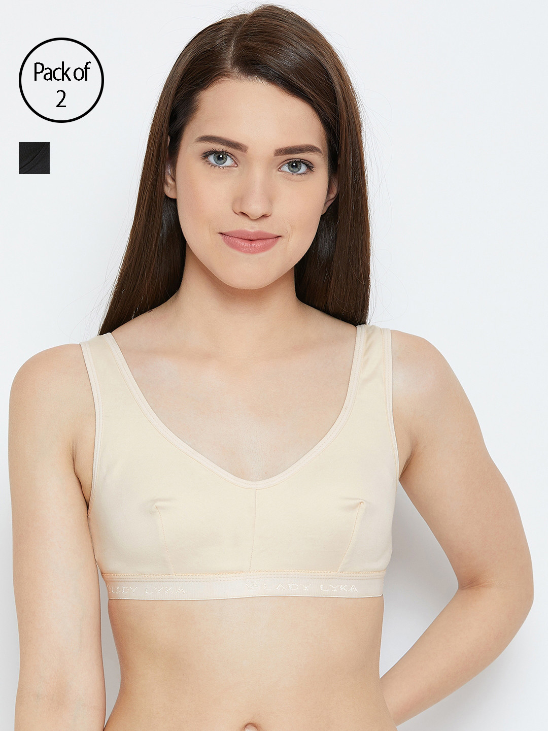 Lady Lyka Women Pack of 2 Beginners Bras TEENAGER-SKN-BLK