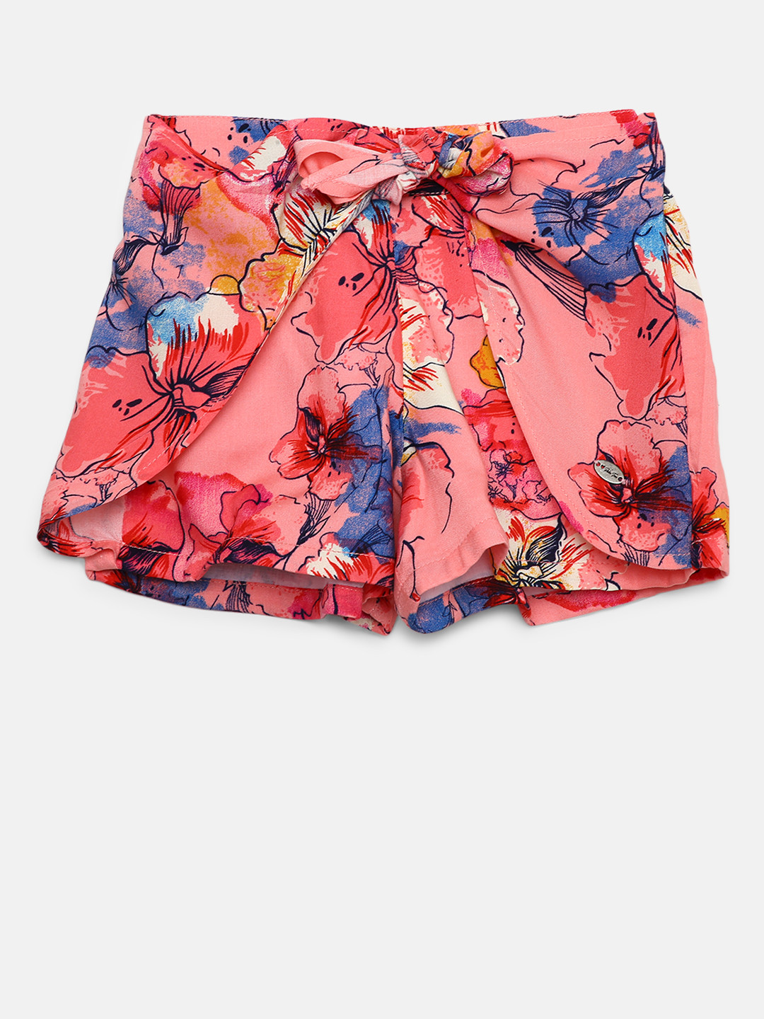 Palm Tree Girls Pink & Blue Floral Print Regular Fit Shorts