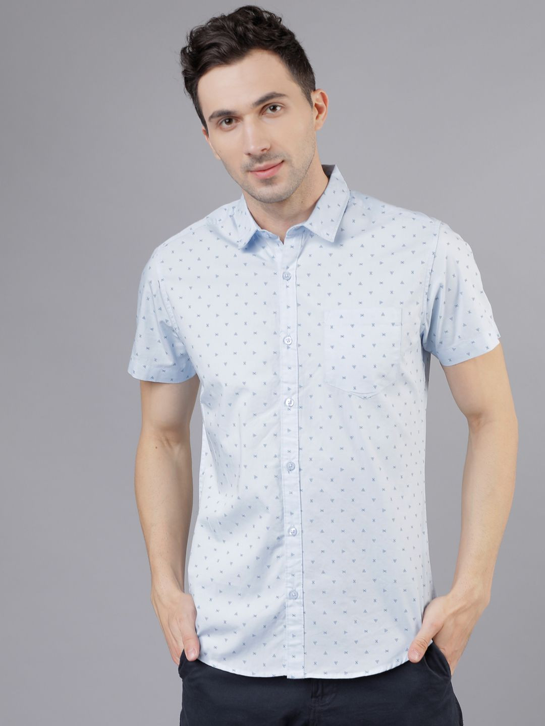 HIGHLANDER Men Blue Slim Fit Printed Casual Shirt