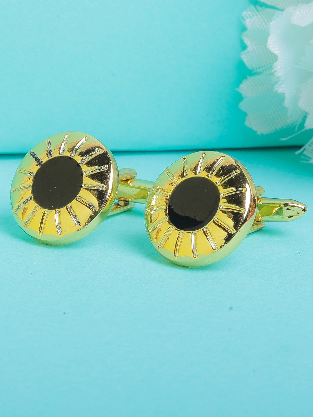 JEWEL JUNCTION Gold-Toned Geometric Cufflinks