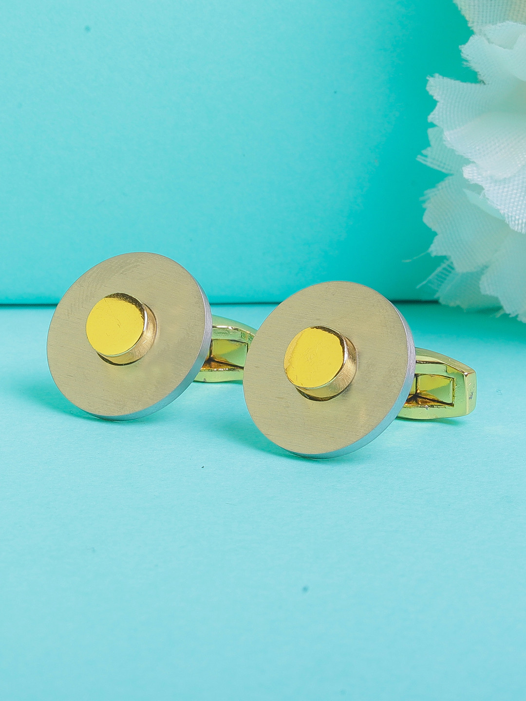 JEWEL JUNCTION Gold-Toned Geometric Cufflinks