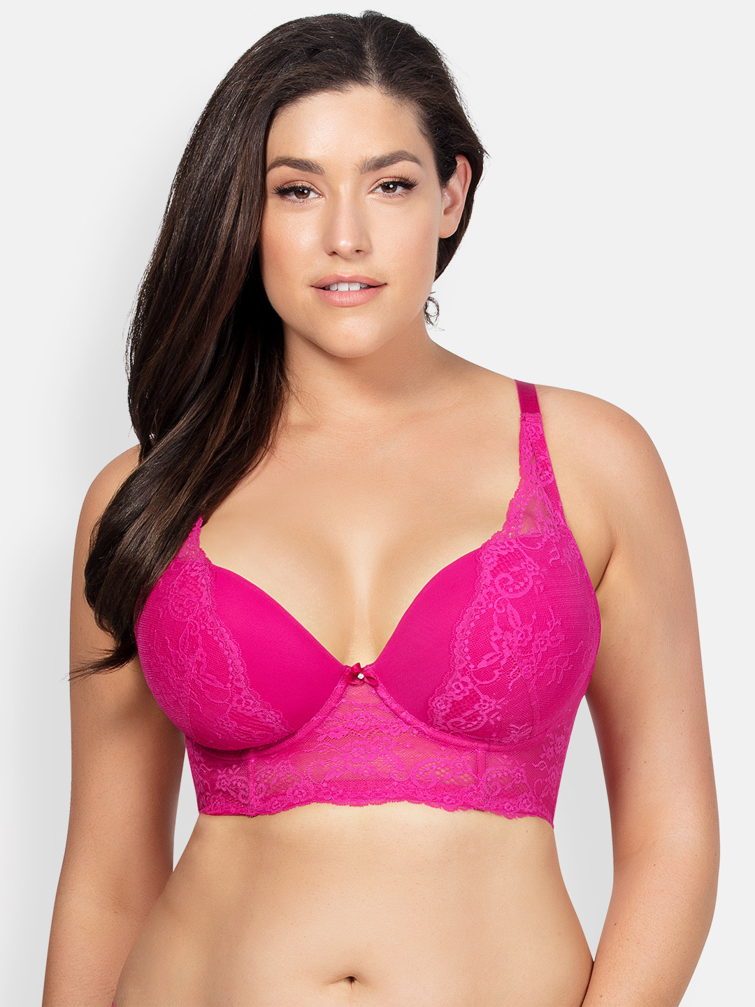 PARFAIT Plus Size Fuchsia Pink Lace Underwired Lightly Padded Plunge Bra P5351