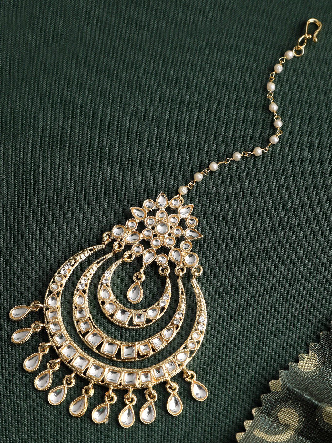 AccessHer Gold-Plated & White Antique Kundan Studded Maang Tika