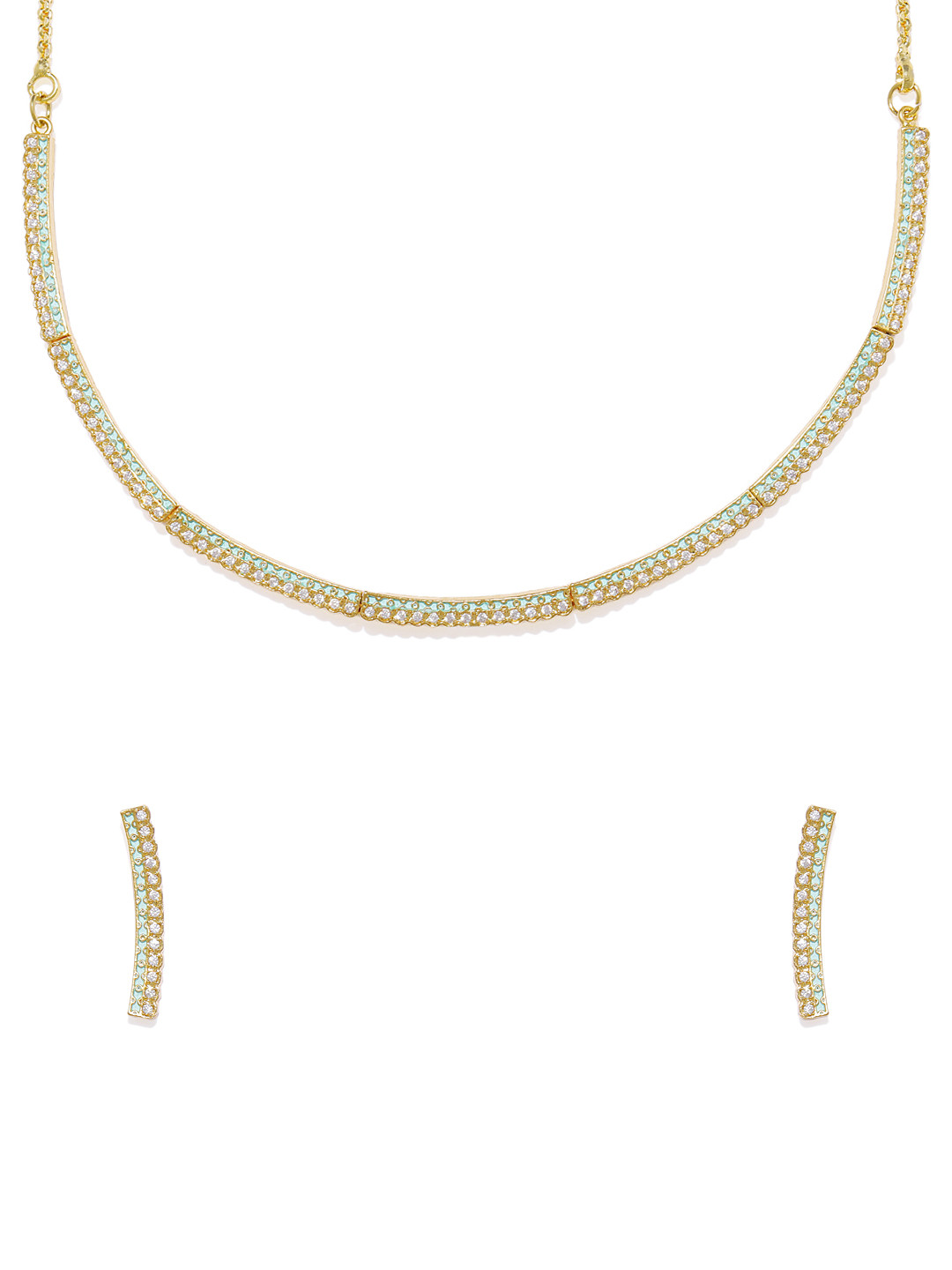 AccessHer Women Gold-Plated & Sea Green CZ Studded Jewellery Set