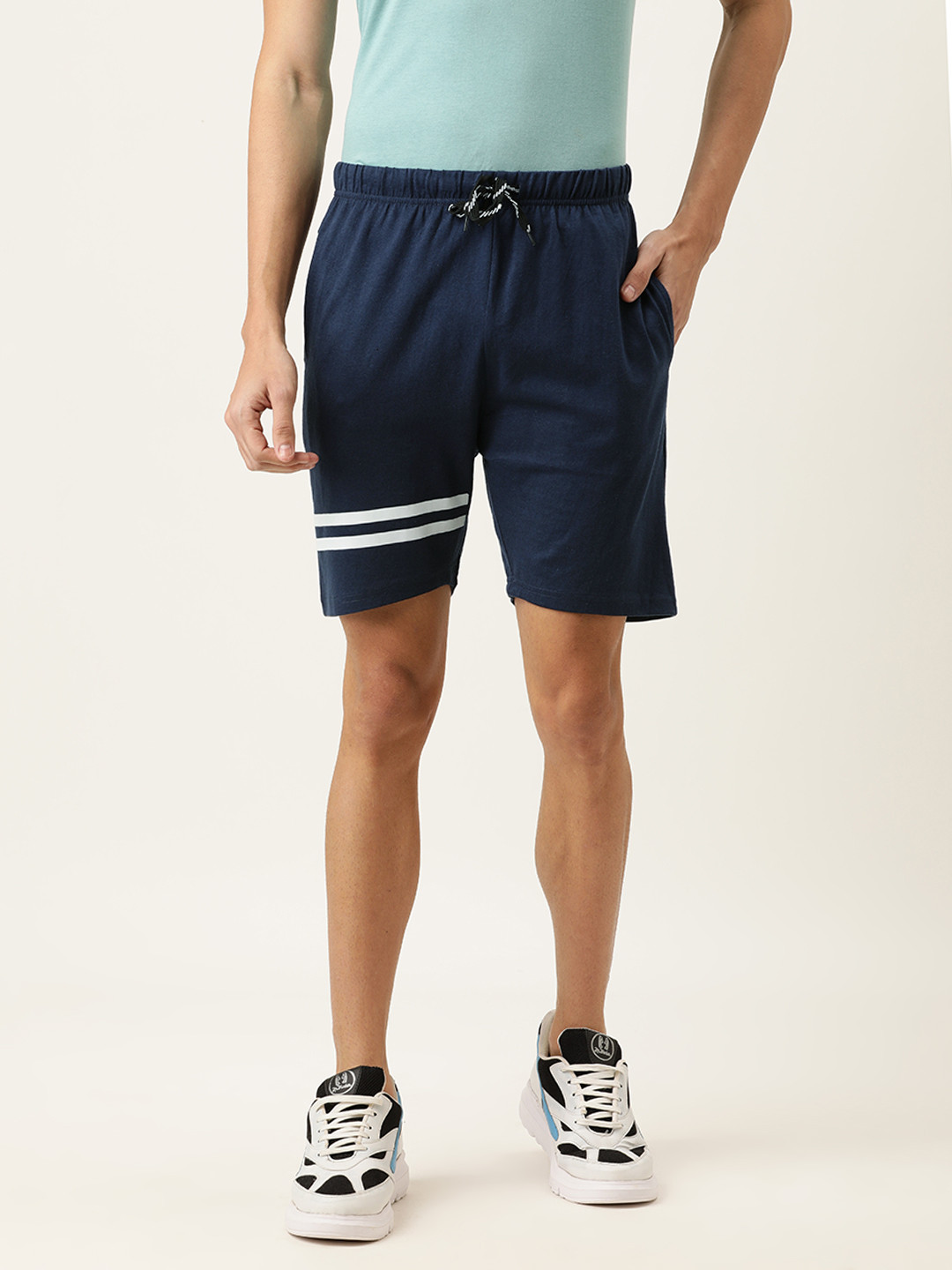 Urban Dog Men Navy Blue Striped Regular Fit Sports Shorts