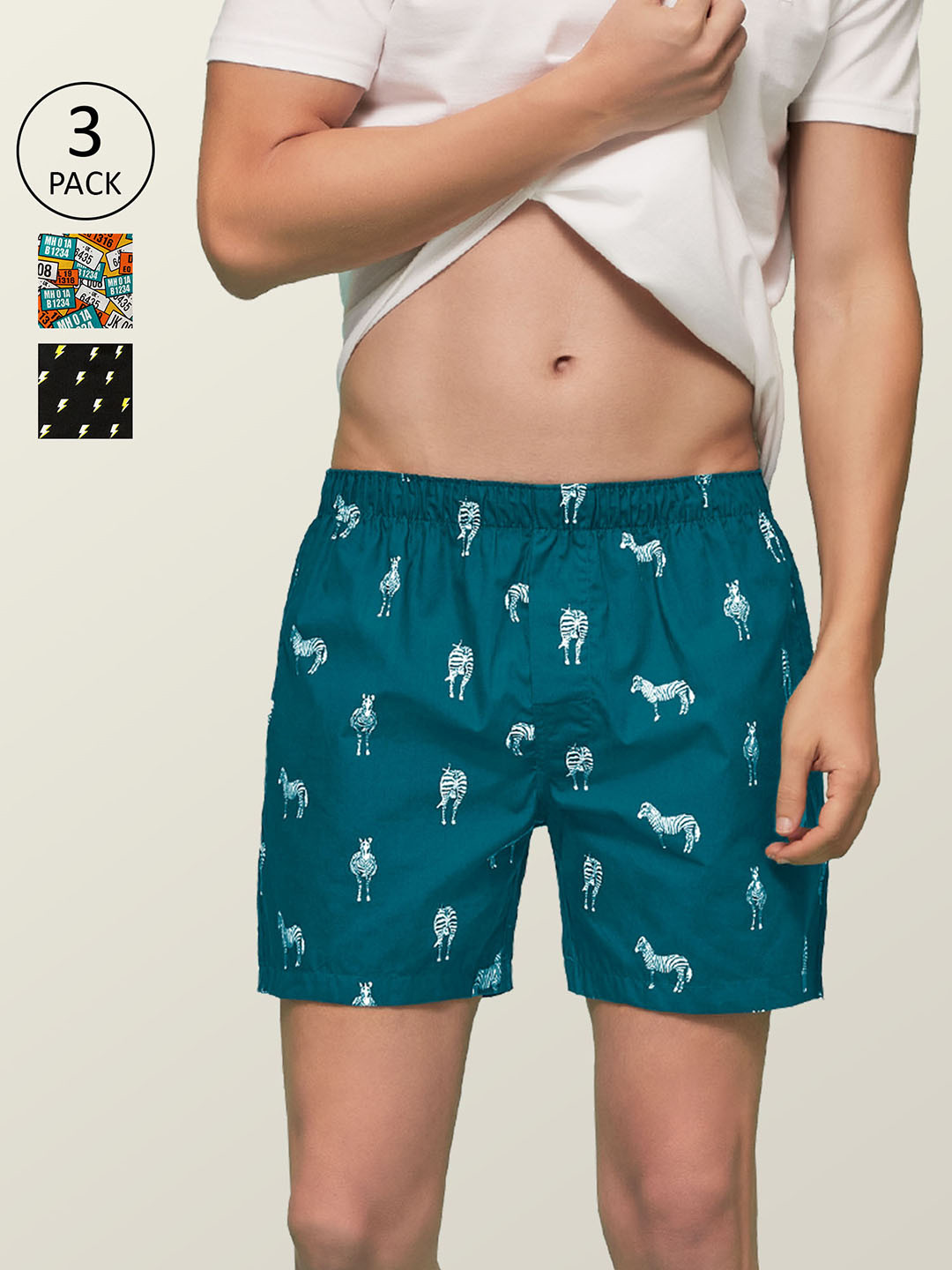 XYXX Men Printed Pack of 3 Remix Pure Cotton Boxer XYBOX3PCKN120