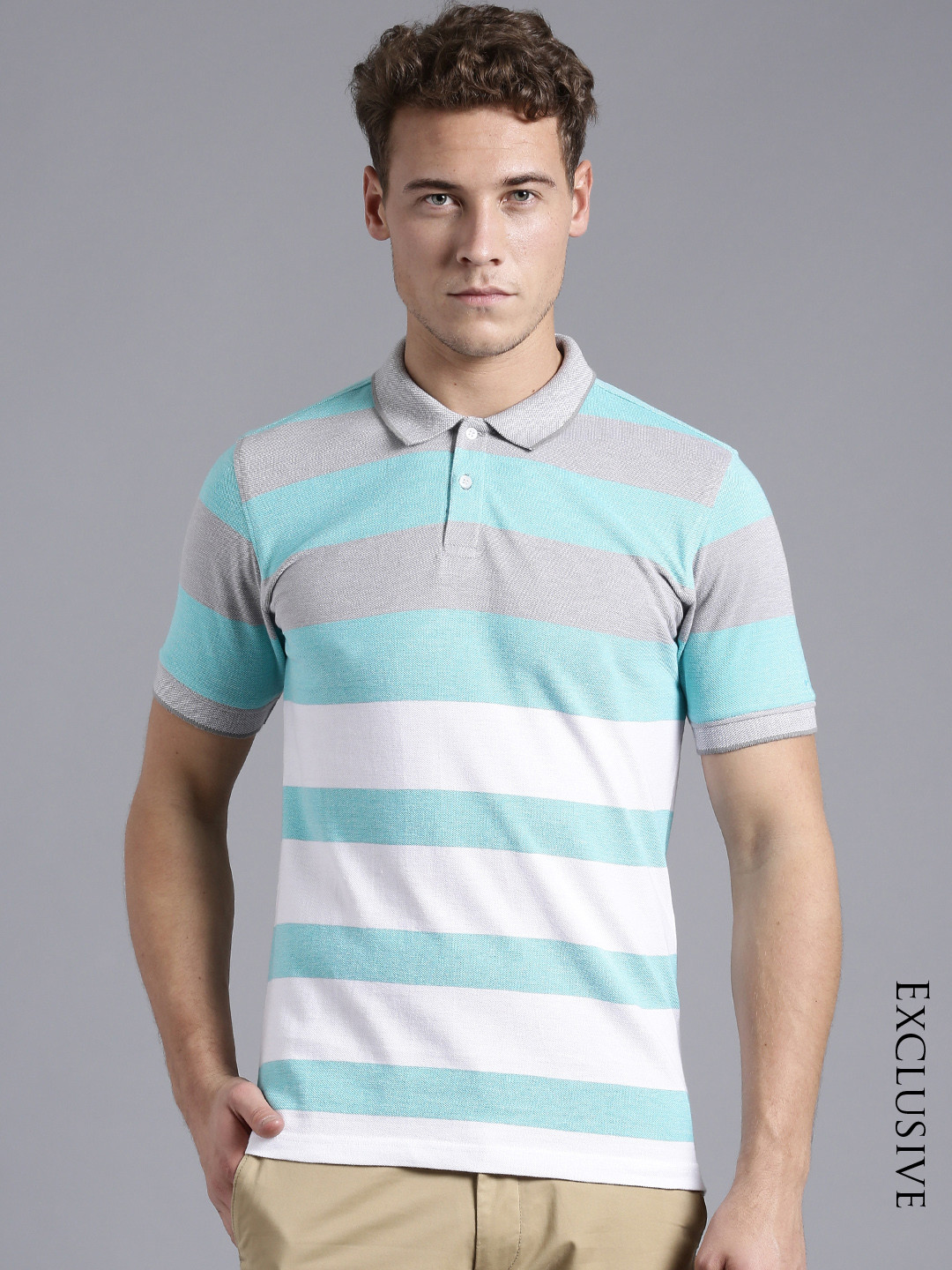 ether Mint Green  White Striped Pique Polo  Cotton T-shirt