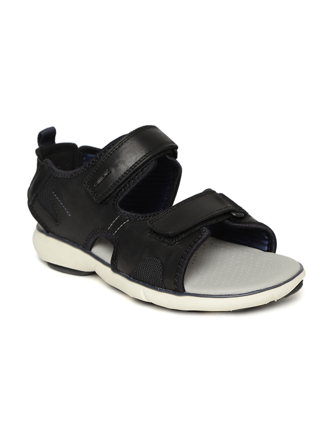 Geox Men Black Solid Leather Comfort Sandals