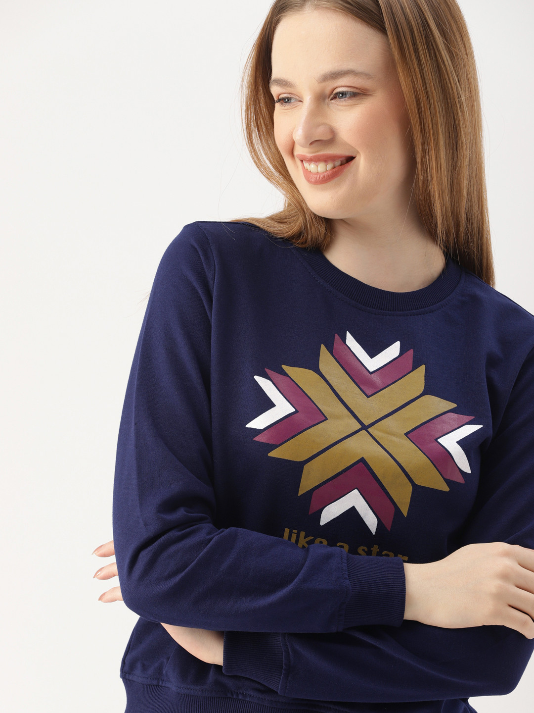 DressBerry Women Navy Blue Printed Sweatshirt
