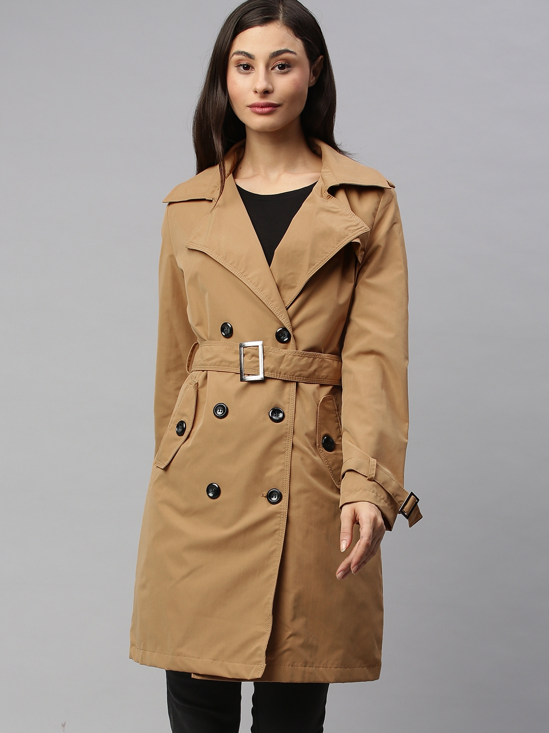 HERE&NOW Women Tan Brown Solid Trench Coat