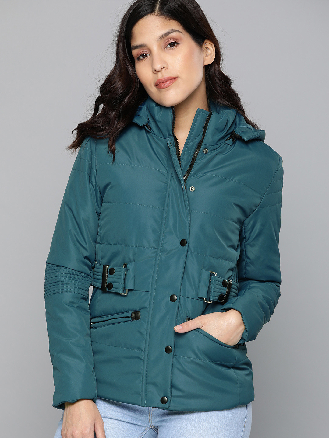 HERE&NOW Women Teal Blue Solid Jacket