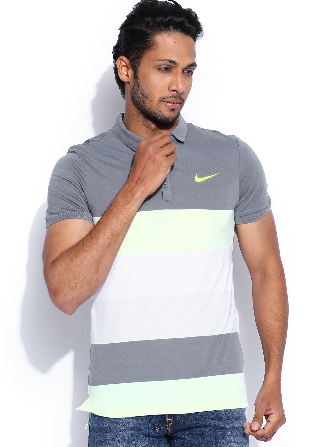 grey and lime green nike shirt