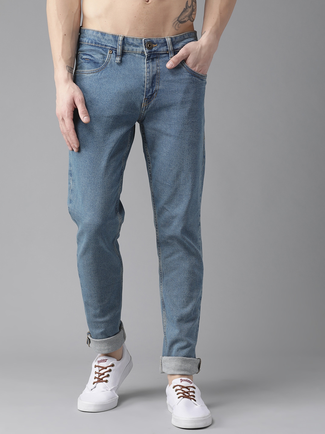 Mens Mid Blue Stretch Slim Fit Jeans