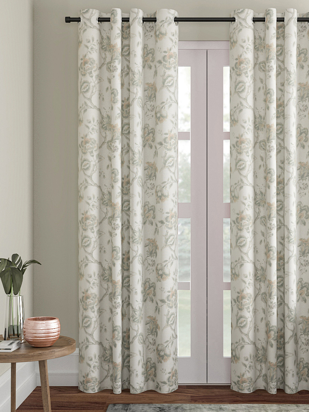 Soumya Green & Off-White Single Door Curtain