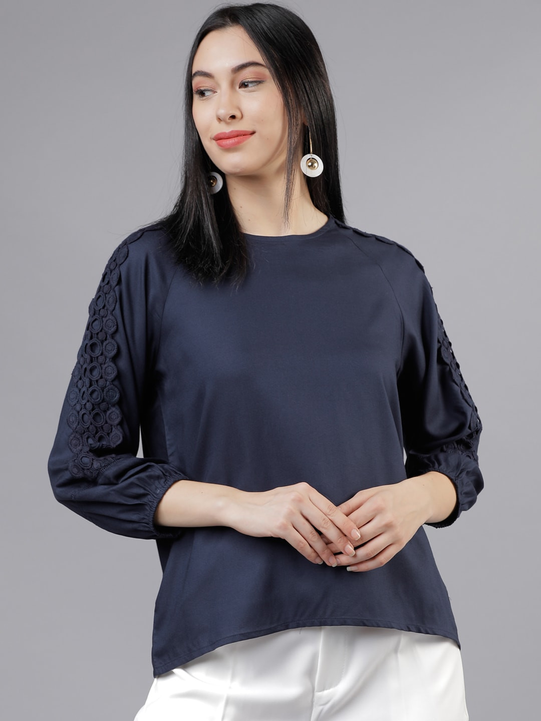 Tokyo Talkies Women Navy Blue Solid Top