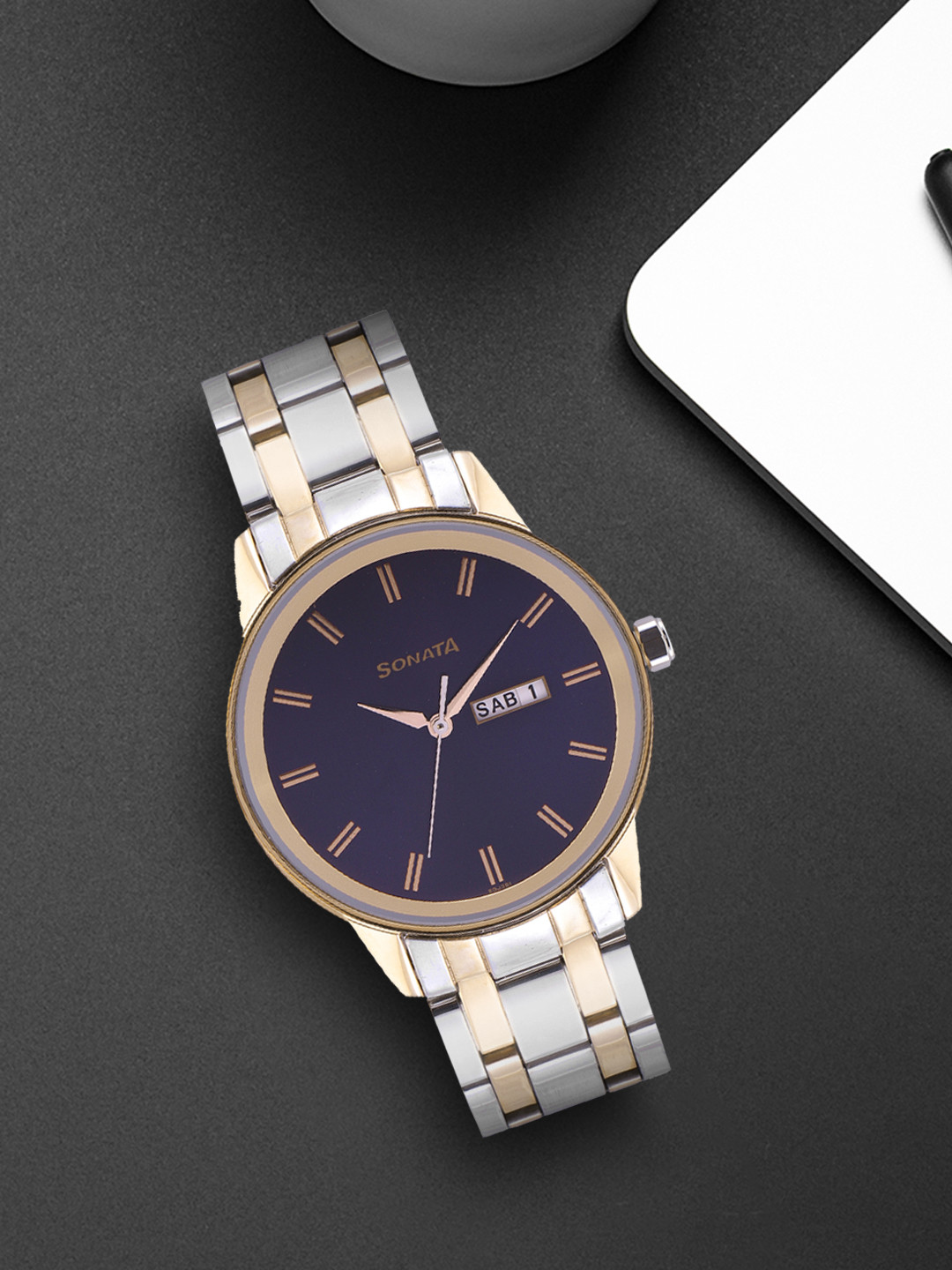 Sonata Men Navy Blue Bracelet Style Straps Analogue Watch 7133KM02