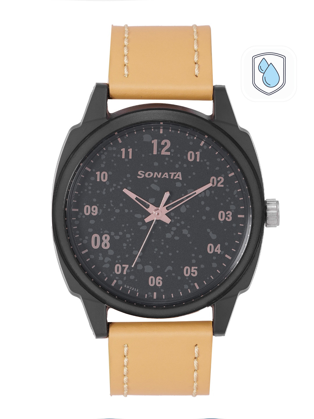 Sonata Men Black Printed Leather Strap Analogue Watch 77086PL01